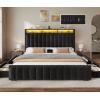 imageYITAHOME Full Size Bed Frame with 4 Storage Drawers and RGB LED Lights Velvet Upholstered Platform Bed with Charging Station and Bookcase Storage Headboard No Box Spring Needed Easy Assembly GreyBlack