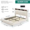 imageYITAHOME Full Size Bed Frame with 4 Storage Drawers and RGB LED Lights Velvet Upholstered Platform Bed with Charging Station and Bookcase Storage Headboard No Box Spring Needed Easy Assembly GreyBeige