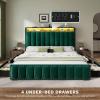 imageYITAHOME Full Size Bed Frame with 4 Storage Drawers and RGB LED Lights Velvet Upholstered Platform Bed with Charging Station and Bookcase Storage Headboard No Box Spring Needed Easy Assembly GreyGreen