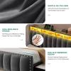 imageYITAHOME Full Size Bed Frame with 4 Storage Drawers and RGB LED Lights Velvet Upholstered Platform Bed with Charging Station and Bookcase Storage Headboard No Box Spring Needed Easy Assembly GreyGrey