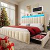 imageYITAHOME Full Size Bed Frame with 4 Storage Drawers and RGB LED Lights Velvet Upholstered Platform Bed with Charging Station and Bookcase Storage Headboard No Box Spring Needed Easy Assembly GreyBeige