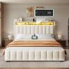 imageYITAHOME Full Size Bed Frame with 4 Storage Drawers and RGB LED Lights Velvet Upholstered Platform Bed with Charging Station and Bookcase Storage Headboard No Box Spring Needed Easy Assembly GreyBeige