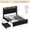 imageYITAHOME Full Size Bed Frame with 4 Storage Drawers and RGB LED Lights Velvet Upholstered Platform Bed with Charging Station and Bookcase Storage Headboard No Box Spring Needed Easy Assembly GreyBlack