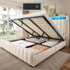 imageYITAHOME Full Size Bed Frame with 4 Storage Drawers and RGB LED Lights Velvet Upholstered Platform Bed with Charging Station and Bookcase Storage Headboard No Box Spring Needed Easy Assembly GreyBeige