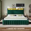 imageYITAHOME Full Size Bed Frame with 4 Storage Drawers and RGB LED Lights Velvet Upholstered Platform Bed with Charging Station and Bookcase Storage Headboard No Box Spring Needed Easy Assembly GreyGreen