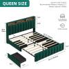 imageYITAHOME Full Size Bed Frame with 4 Storage Drawers and RGB LED Lights Velvet Upholstered Platform Bed with Charging Station and Bookcase Storage Headboard No Box Spring Needed Easy Assembly GreyGreen