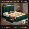 imageYITAHOME Full Size Bed Frame with 4 Storage Drawers and RGB LED Lights Velvet Upholstered Platform Bed with Charging Station and Bookcase Storage Headboard No Box Spring Needed Easy Assembly GreyGreen