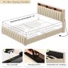 imageYITAHOME Full Size Bed Frame with 4 Storage Drawers and RGB LED Lights Velvet Upholstered Platform Bed with Charging Station and Bookcase Storage Headboard No Box Spring Needed Easy Assembly GreyBeige