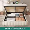 imageYITAHOME Full Size Bed Frame with 4 Storage Drawers and RGB LED Lights Velvet Upholstered Platform Bed with Charging Station and Bookcase Storage Headboard No Box Spring Needed Easy Assembly GreyBeige