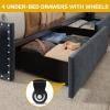 imageYITAHOME Full Size Bed Frame with 4 Storage Drawers and RGB LED Lights Velvet Upholstered Platform Bed with Charging Station and Bookcase Storage Headboard No Box Spring Needed Easy Assembly GreyGrey
