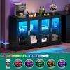 imageYITAHOME Home Bar Cabinet wLED Light 55 Liquor Cabinet with 4 Doors Coffee Bar Cabinet with Adjustable Shelves Wine Cabinet for Kitchen Living Room BlackBlack