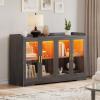 imageYITAHOME Home Bar Cabinet wLED Light 55 Liquor Cabinet with 4 Doors Coffee Bar Cabinet with Adjustable Shelves Wine Cabinet for Kitchen Living Room BlackCharcoal Grey
