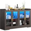 imageYITAHOME Home Bar Cabinet wLED Light 55 Liquor Cabinet with 4 Doors Coffee Bar Cabinet with Adjustable Shelves Wine Cabinet for Kitchen Living Room BlackCharcoal Grey