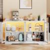 imageYITAHOME Home Bar Cabinet wLED Light 55 Liquor Cabinet with 4 Doors Coffee Bar Cabinet with Adjustable Shelves Wine Cabinet for Kitchen Living Room BlackWhite