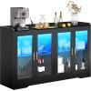 imageYITAHOME Home Bar Cabinet wLED Light 55 Liquor Cabinet with 4 Doors Coffee Bar Cabinet with Adjustable Shelves Wine Cabinet for Kitchen Living Room BlackBlack