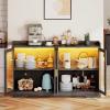 imageYITAHOME Home Bar Cabinet wLED Light 55 Liquor Cabinet with 4 Doors Coffee Bar Cabinet with Adjustable Shelves Wine Cabinet for Kitchen Living Room BlackCharcoal Grey