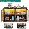 imageYITAHOME Home Bar Cabinet wLED Light 55 Liquor Cabinet with 4 Doors Coffee Bar Cabinet with Adjustable Shelves Wine Cabinet for Kitchen Living Room BlackCharcoal Grey