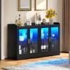 imageYITAHOME Home Bar Cabinet wLED Light 55 Liquor Cabinet with 4 Doors Coffee Bar Cabinet with Adjustable Shelves Wine Cabinet for Kitchen Living Room BlackBlack