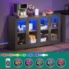 imageYITAHOME Home Bar Cabinet wLED Light 55 Liquor Cabinet with 4 Doors Coffee Bar Cabinet with Adjustable Shelves Wine Cabinet for Kitchen Living Room BlackCharcoal Grey