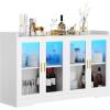 imageYITAHOME Home Bar Cabinet wLED Light 55 Liquor Cabinet with 4 Doors Coffee Bar Cabinet with Adjustable Shelves Wine Cabinet for Kitchen Living Room BlackWhite
