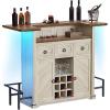 imageYITAHOME Home Bar Unit with LED Lights  Drawer Farmhouse Bar Cabinet with Glasses Holder and Wine Storage Wine Bar Cabinet Set Mini Bar with Footrest for Living Room Off WhiteWalnut GrainOff Whitewalnut Grain