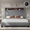 imageYITAHOME King Size Bed Frame with 58quot Tall Headboard Storage Headboard Bed with USB Charging Stations TypeC Port Velvet Upholstered Beds with Deep Button Tufted No Box Spring Needed GreyGrey