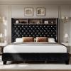 imageYITAHOME King Size Bed Frame with 58quot Tall Headboard Storage Headboard Bed with USB Charging Stations TypeC Port Velvet Upholstered Beds with Deep Button Tufted No Box Spring Needed GreyBlack