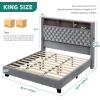imageYITAHOME King Size Bed Frame with 58quot Tall Headboard Storage Headboard Bed with USB Charging Stations TypeC Port Velvet Upholstered Beds with Deep Button Tufted No Box Spring Needed GreyGrey