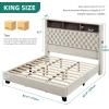 imageYITAHOME King Size Bed Frame with 58quot Tall Headboard Storage Headboard Bed with USB Charging Stations TypeC Port Velvet Upholstered Beds with Deep Button Tufted No Box Spring Needed GreyBeige