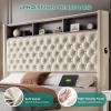 imageYITAHOME King Size Bed Frame with 58quot Tall Headboard Storage Headboard Bed with USB Charging Stations TypeC Port Velvet Upholstered Beds with Deep Button Tufted No Box Spring Needed GreyBeige