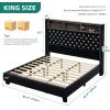 imageYITAHOME King Size Bed Frame with 58quot Tall Headboard Storage Headboard Bed with USB Charging Stations TypeC Port Velvet Upholstered Beds with Deep Button Tufted No Box Spring Needed GreyBlack