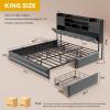 imageYITAHOME King Size Bed Frame with RGB LED Lights ampamp Storage Bookcase Headboard Upholstered Bed with Charging Station and 4 Drawers No Box Spring Needed Easy Assembly NoiseFree PU Leather WhiteVelvet Grey