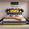 imageYITAHOME King Size Bed Frame with RGB LED Lights ampamp Storage Bookcase Headboard Upholstered Bed with Charging Station and 4 Drawers No Box Spring Needed Easy Assembly NoiseFree PU Leather WhiteVelvet Grey