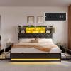 imageYITAHOME King Size Bed Frame with RGB LED Lights ampamp Storage Bookcase Headboard Upholstered Bed with Charging Station and 4 Drawers No Box Spring Needed Easy Assembly NoiseFree PU Leather WhitePu Leather Black
