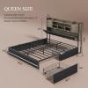 imageYITAHOME King Size Bed Frame with RGB LED Lights ampamp Storage Bookcase Headboard Upholstered Bed with Charging Station and 4 Drawers No Box Spring Needed Easy Assembly NoiseFree PU Leather WhitePu Leather Black