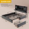 imageYITAHOME King Size Bed Frame with RGB LED Lights ampamp Storage Bookcase Headboard Upholstered Bed with Charging Station and 4 Drawers No Box Spring Needed Easy Assembly NoiseFree PU Leather WhiteVelvet Grey