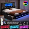 imageYITAHOME King Size Bed Frame with RGB LED Lights ampamp Storage Bookcase Headboard Upholstered Bed with Charging Station and 4 Drawers No Box Spring Needed Easy Assembly NoiseFree PU Leather WhitePu Leather Black