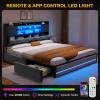 imageYITAHOME King Size Bed Frame with RGB LED Lights ampamp Storage Bookcase Headboard Upholstered Bed with Charging Station and 4 Drawers No Box Spring Needed Easy Assembly NoiseFree PU Leather WhiteVelvet Grey