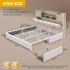 imageYITAHOME King Size Bed Frame with RGB LED Lights ampamp Storage Bookcase Headboard Upholstered Bed with Charging Station and 4 Drawers No Box Spring Needed Easy Assembly NoiseFree PU Leather WhitePu Leather White