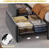 imageYITAHOME King Size Bed Frame with RGB LED Lights ampamp Storage Bookcase Headboard Upholstered Bed with Charging Station and 4 Drawers No Box Spring Needed Easy Assembly NoiseFree PU Leather WhiteVelvet Grey
