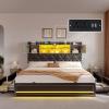 imageYITAHOME King Size Bed Frame with RGB LED Lights ampamp Storage Bookcase Headboard Upholstered Bed with Charging Station and 4 Drawers No Box Spring Needed Easy Assembly NoiseFree PU Leather WhitePu Leather Black