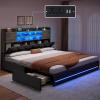 imageYITAHOME King Size Bed Frame with RGB LED Lights ampamp Storage Bookcase Headboard Upholstered Bed with Charging Station and 4 Drawers No Box Spring Needed Easy Assembly NoiseFree PU Leather WhitePu Leather Black