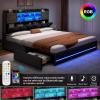 imageYITAHOME King Size Bed Frame with RGB LED Lights ampamp Storage Bookcase Headboard Upholstered Bed with Charging Station and 4 Drawers No Box Spring Needed Easy Assembly NoiseFree PU Leather WhitePu Leather Black