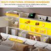 imageYITAHOME King Size Bed Frame with RGB LED Lights ampamp Storage Bookcase Headboard Upholstered Bed with Charging Station and 4 Drawers No Box Spring Needed Easy Assembly NoiseFree PU Leather WhitePu Leather White