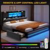 imageYITAHOME King Size Bed Frame with RGB LED Lights ampamp Storage Bookcase Headboard Upholstered Bed with Charging Station and 4 Drawers No Box Spring Needed Easy Assembly NoiseFree PU Leather WhiteVelvet Grey