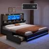 imageYITAHOME King Size Bed Frame with RGB LED Lights ampamp Storage Bookcase Headboard Upholstered Bed with Charging Station and 4 Drawers No Box Spring Needed Easy Assembly NoiseFree PU Leather WhitePu Leather Black