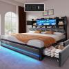 imageYITAHOME King Size Bed Frame with RGB LED Lights ampamp Storage Bookcase Headboard Upholstered Bed with Charging Station and 4 Drawers No Box Spring Needed Easy Assembly NoiseFree PU Leather WhiteVelvet Grey