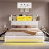 imageYITAHOME King Size Bed Frame with RGB LED Lights ampamp Storage Bookcase Headboard Upholstered Bed with Charging Station and 4 Drawers No Box Spring Needed Easy Assembly NoiseFree PU Leather WhitePu Leather White