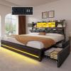 imageYITAHOME King Size Bed Frame with RGB LED Lights ampamp Storage Bookcase Headboard Upholstered Bed with Charging Station and 4 Drawers No Box Spring Needed Easy Assembly NoiseFree PU Leather WhitePu Leather Black