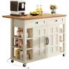 imageYITAHOME Kitchen Island with Drop Leaf Mobile Storage Island with Power Outlet Americana Rolling Kitchen Carts with Storage Shelves and Drawers Island Table on Wheels for Dining Room BeigeBeige
